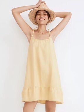 Madewell Lightestspun Tie-Strap Ruffle-Hem Cover-Up Dress Yellow Size Small